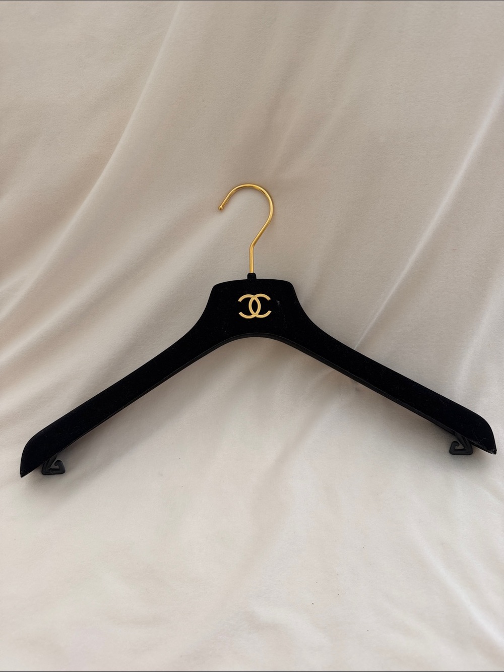 CHANEL Black Velvet Hanger with Gold CC Emblem